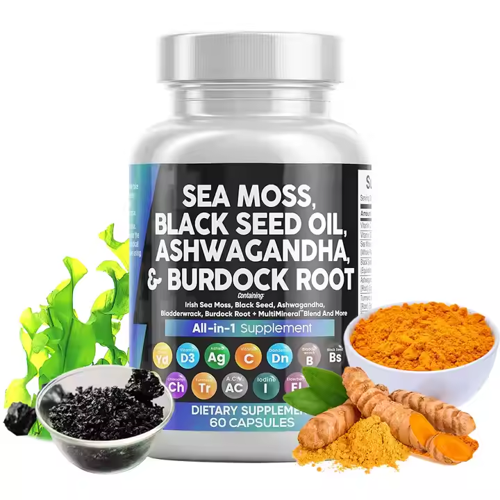Dub Noob Roj Thiab Ashwagandha Ntxiv Hiav Txwv Moss Capsules