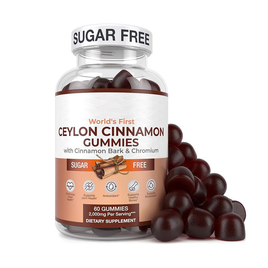 Qab Zib Dawb Ceylon Cinnamon Gummies Xwm Lub plawv - Noj Qab Haus Huv Antioxidant Relight
